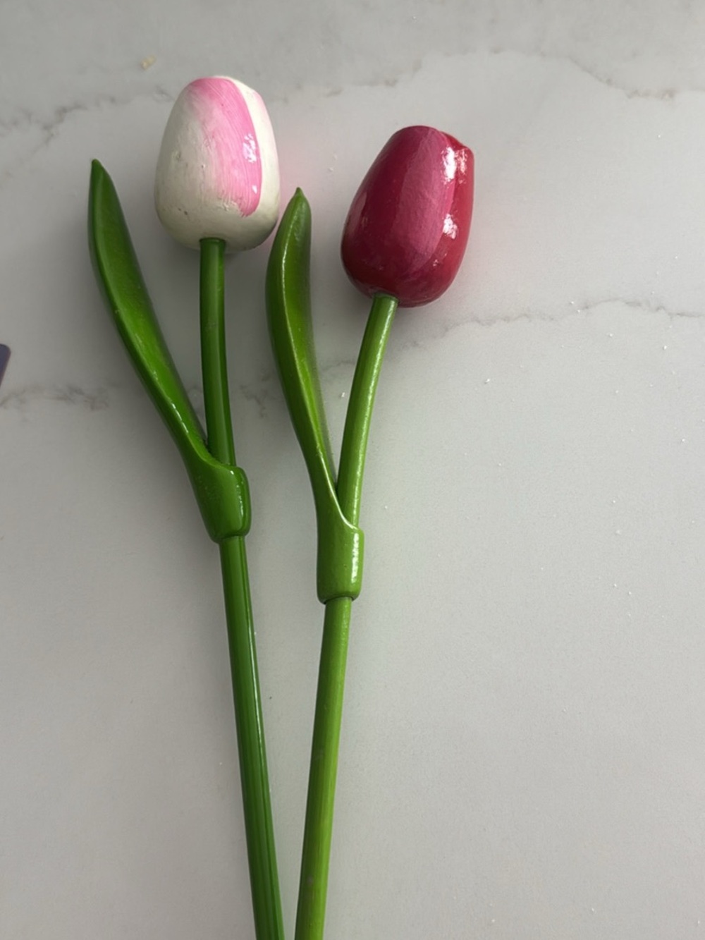 Decorative Wooden Tulip Stems in Pink and White